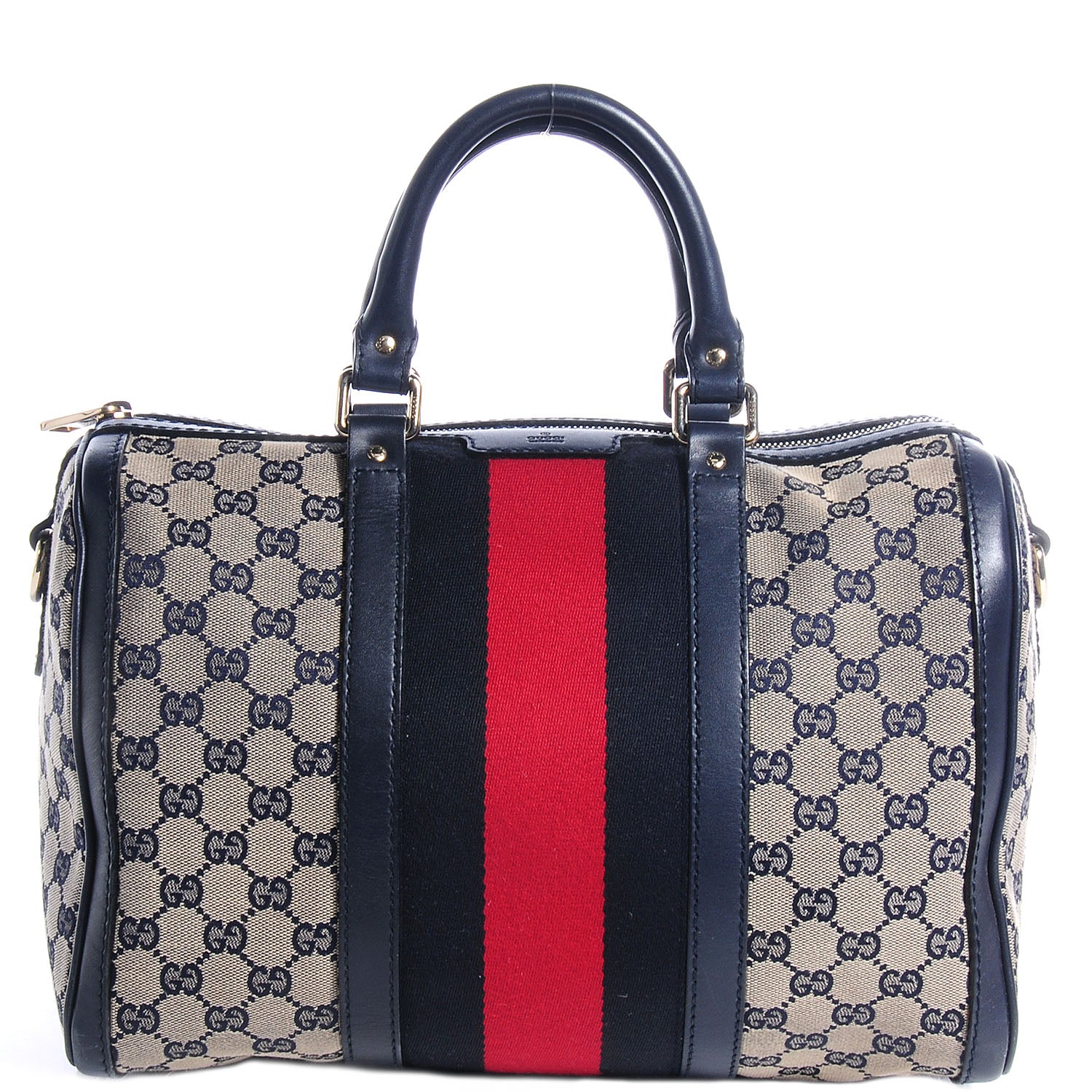 Gucci Monogram Selleria Calfskin Vintage Web Medium Boston Beige Blue 1 of 10