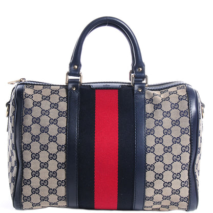 Gucci Monogram Selleria Calfskin Vintage Web Medium Boston Beige Blue 1 of 10