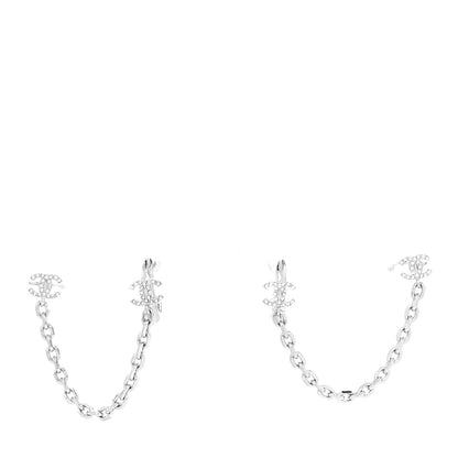 Chanel Crystal Chain CC Climber Earrings Silver 1 of 4