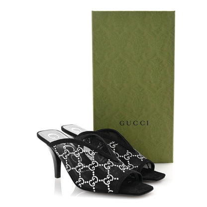 Gucci Tela Retino Kid Scamosciato Crystal GG Monogram Square G 95mm Slide Sandals 37.5 Black 9 of 9