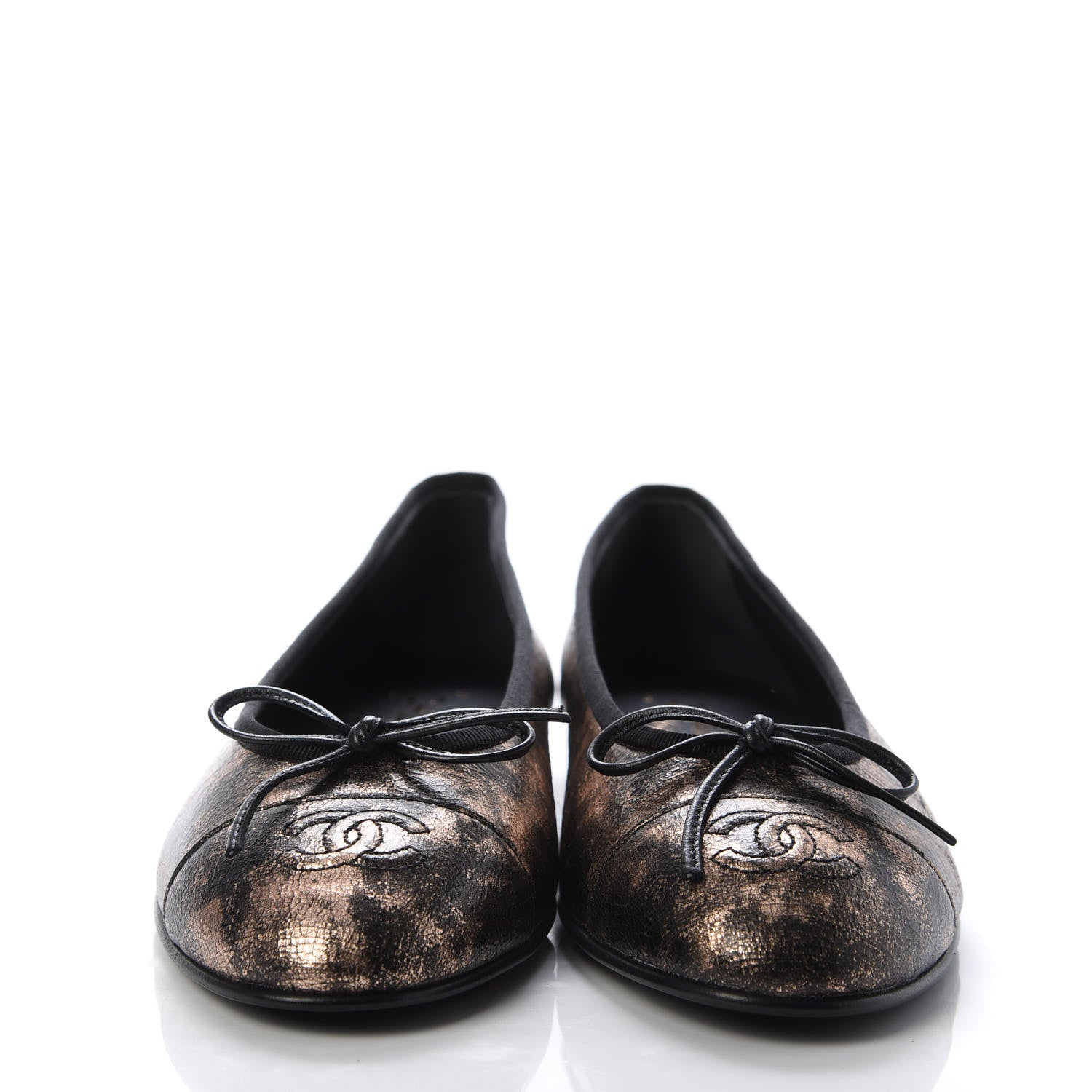 Chanel Laminated Suede Goatskin Cap Toe CC Ballerina Flats 37.5 Bronze 2 of 10