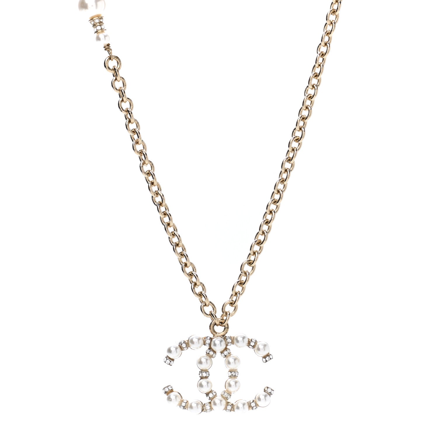 Chanel Crystal Pearl Nefertiti CC Pendant Necklace Gold 4 of 5