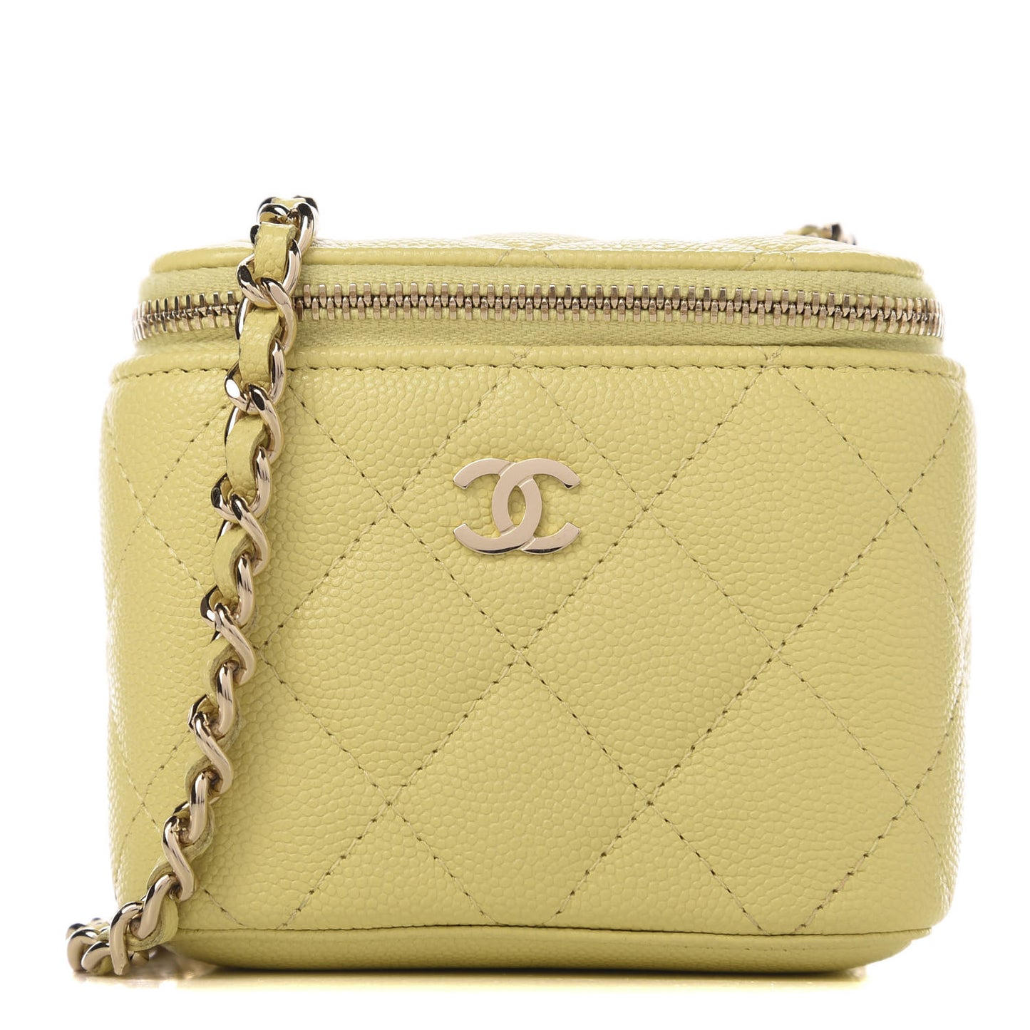 Caviar Quilted Mini Vanity Case With Chain Yellow