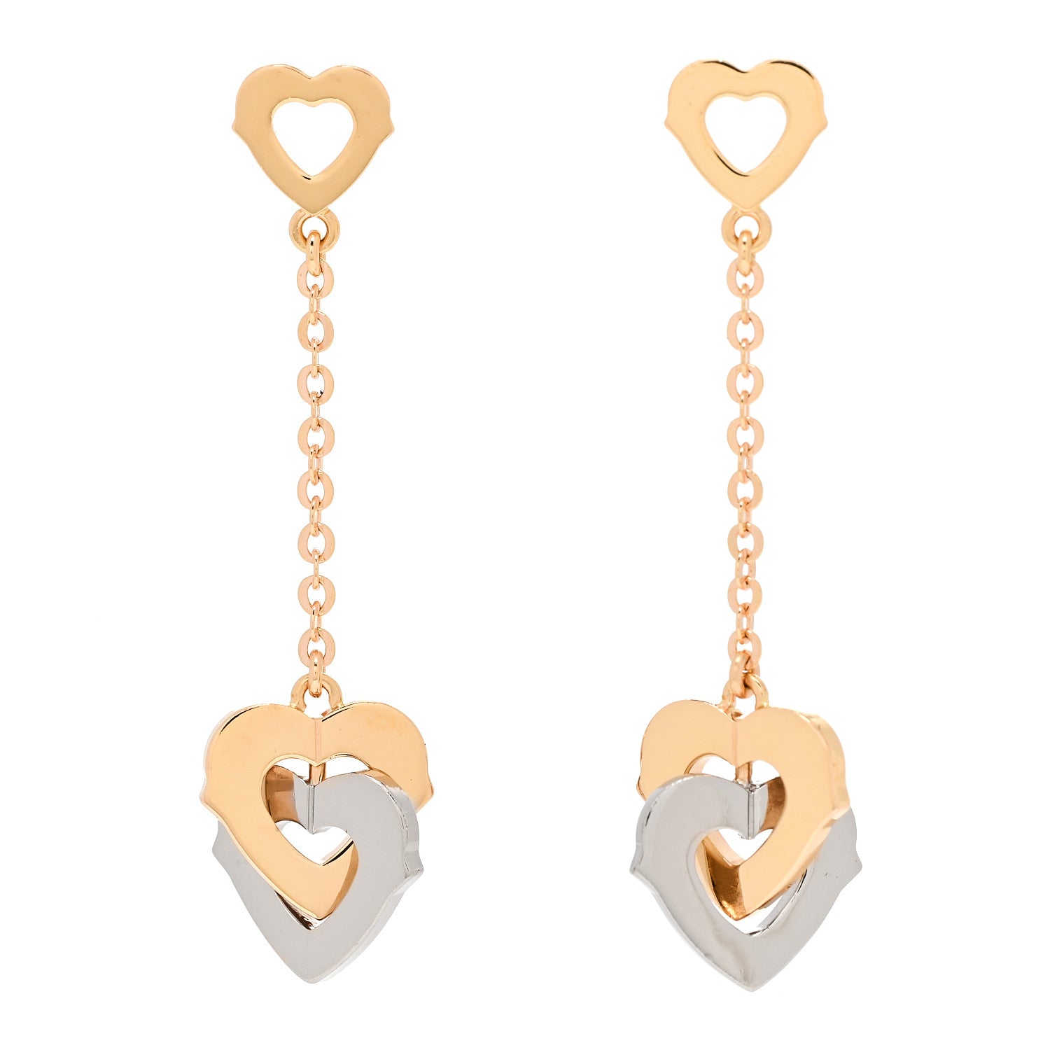 Cartier 18K Pink White Gold Double Heart Drop Earrings 1 of 6