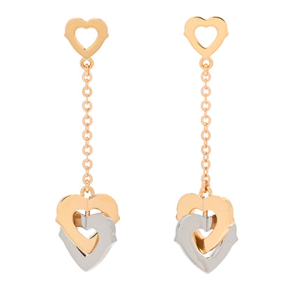 Cartier 18K Pink White Gold Double Heart Drop Earrings 1 of 6