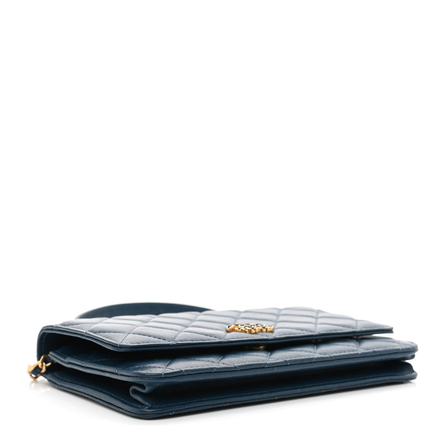 Goatskin Quilted Chanel 19 Wallet On Chain WOC Blue