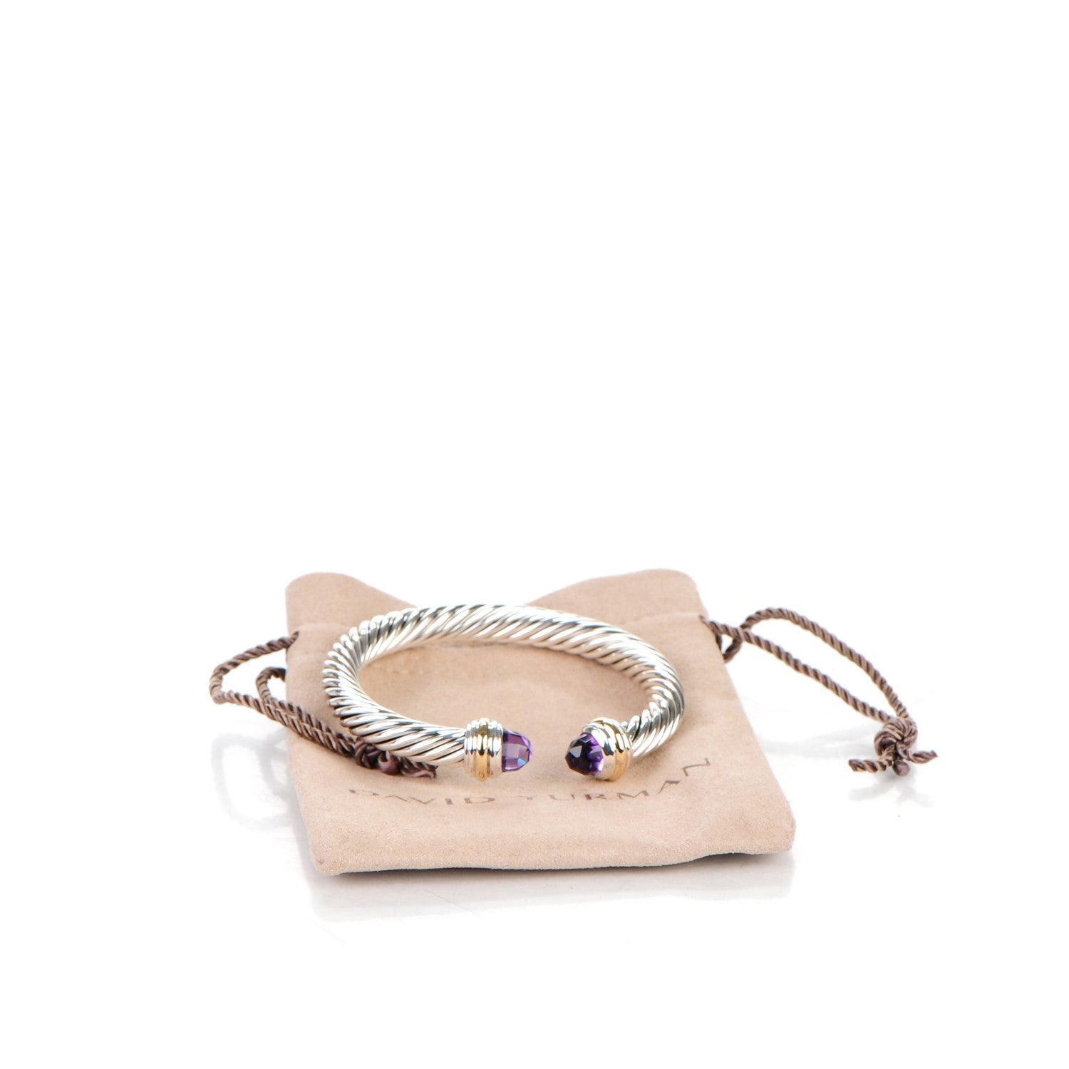 David Yurman Sterling Silver 14K Yellow Gold Amethyst 7mm Cable Classics Bracelet 5 of 5