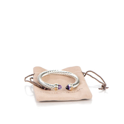 David Yurman Sterling Silver 14K Yellow Gold Amethyst 7mm Cable Classics Bracelet 5 of 5