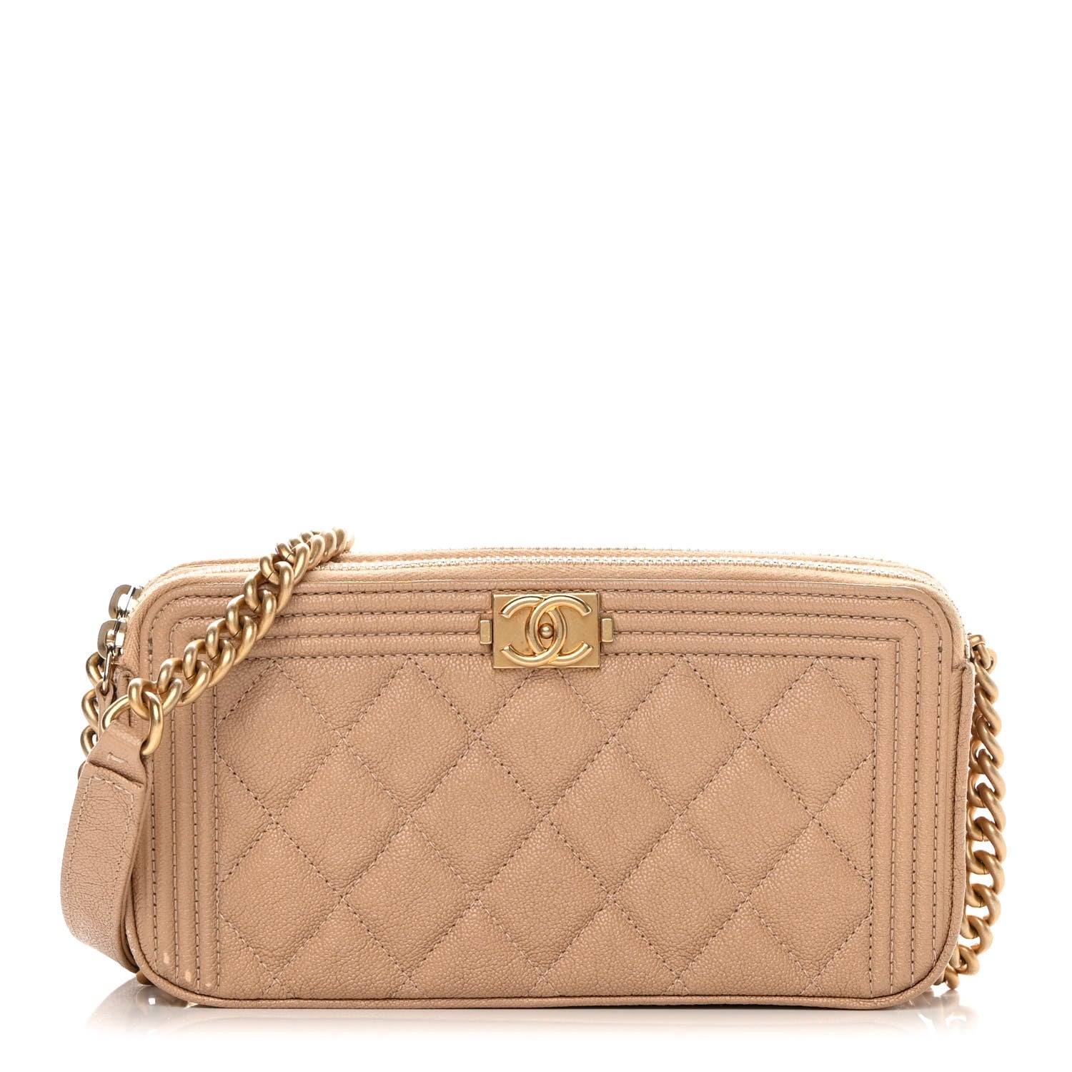 Chanel Caviar Quilted Small Boy Clutch With Chain Beige 1 of 18
