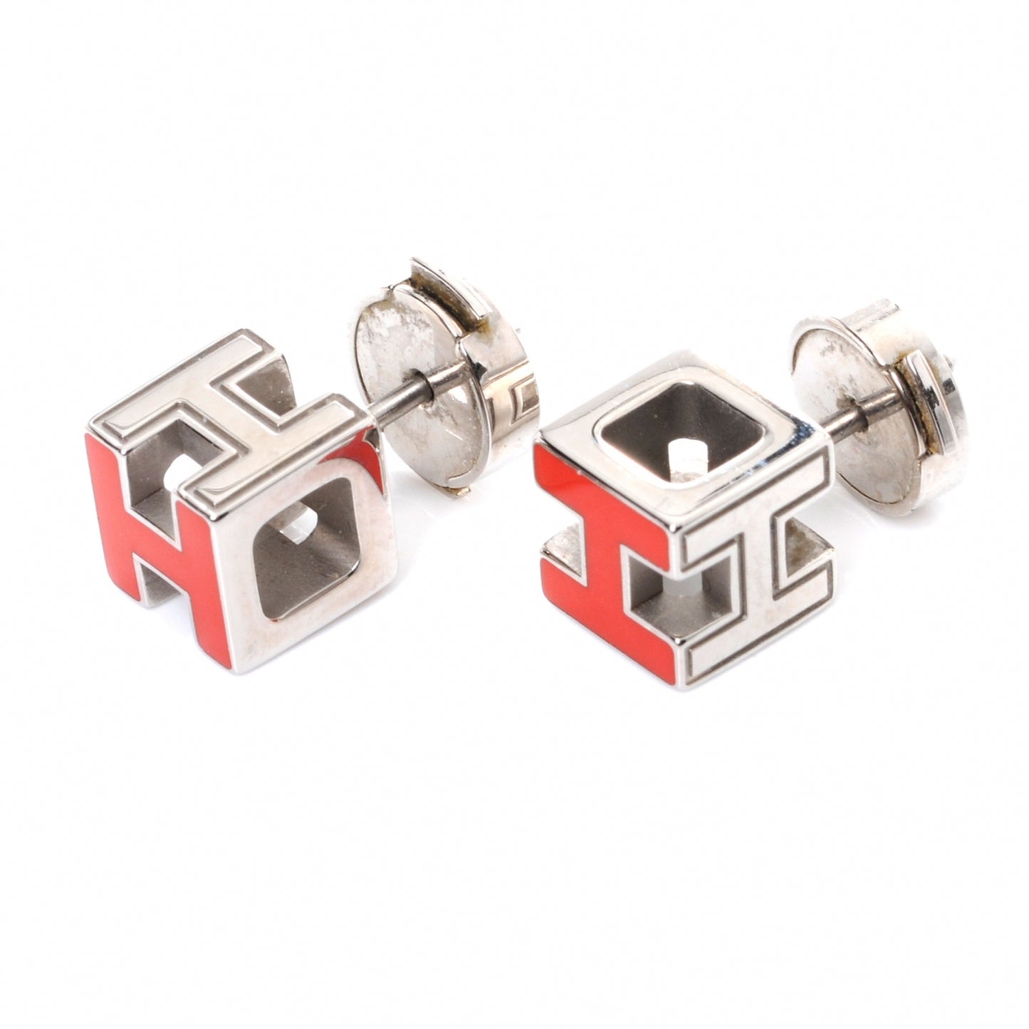 Enamel Cage d H Earrings Red