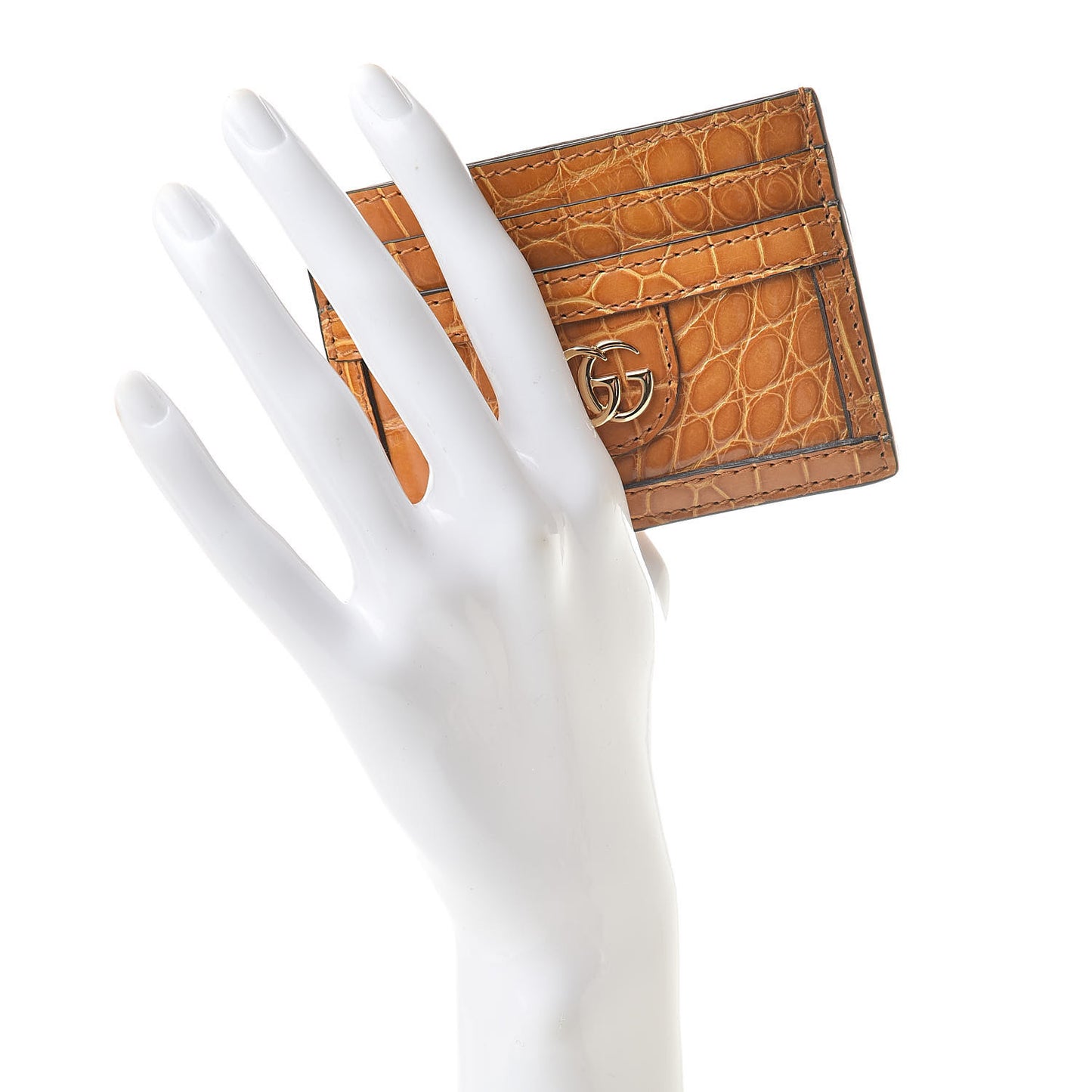 Crocodile GG Ophidia Card Holder Cognac