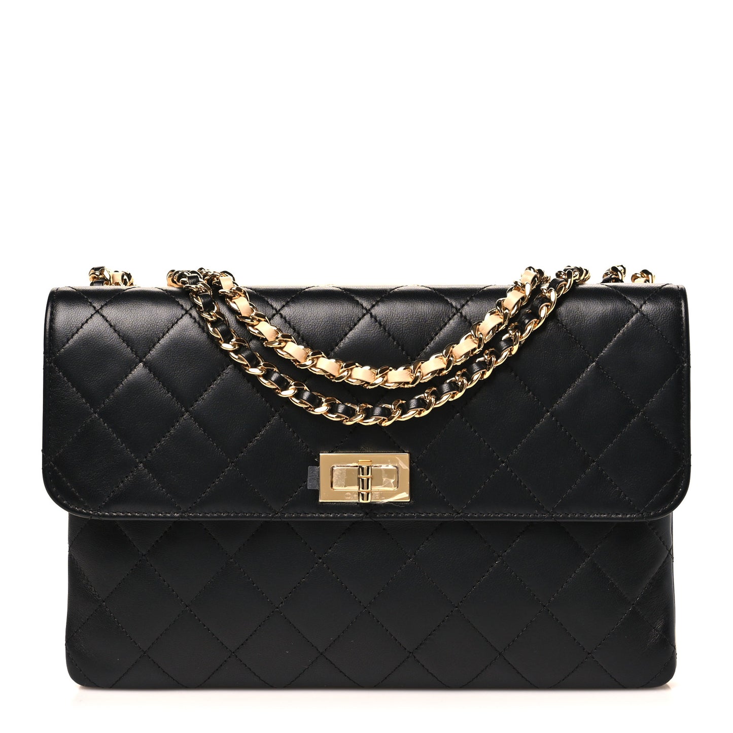 Lambskin Quilted Small Double Sided Flap Black Beige