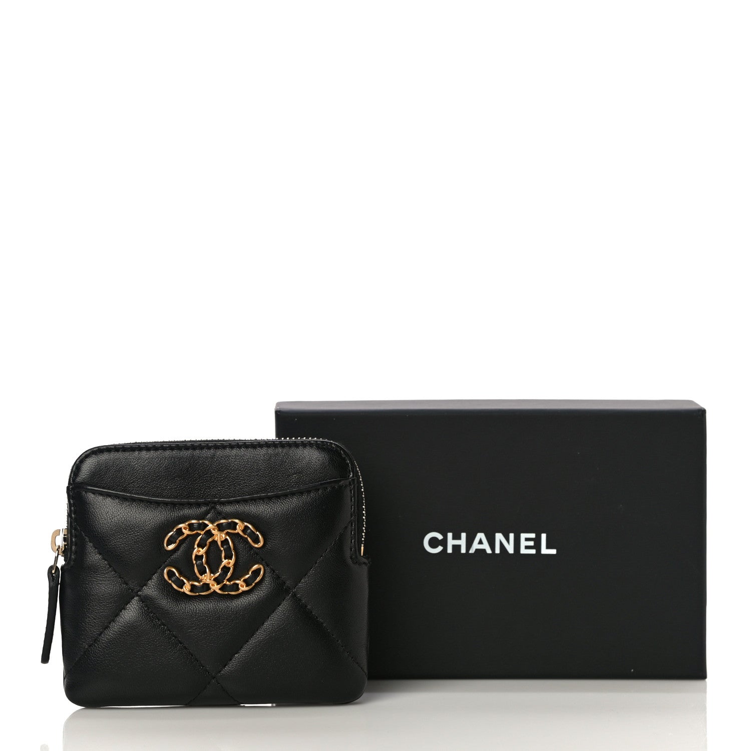 Chanel Lambskin Quilted Chanel 19 Zip Card Holder Wallet Black 11 of 11