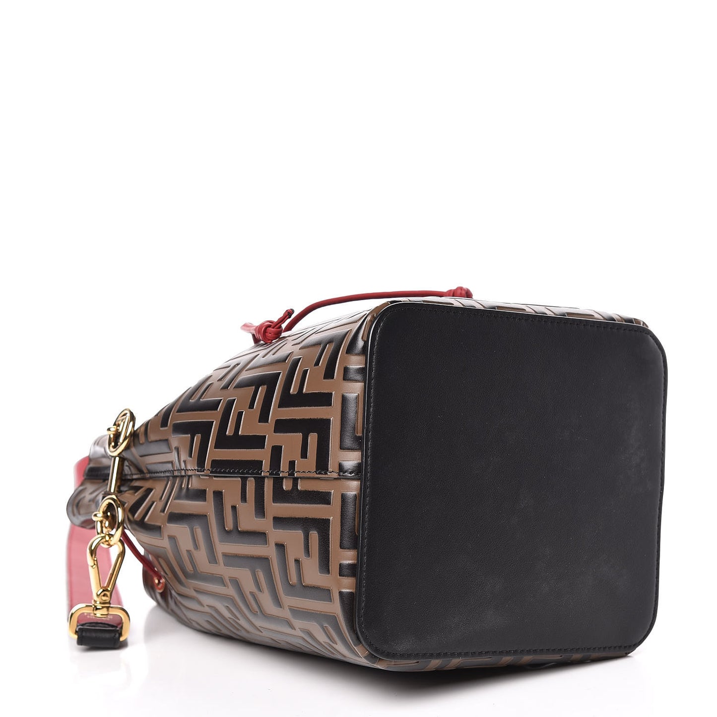 Vitello Grace F is Fendi Bi-Color FF 1974 Embossed Grande Mon Tresor Bucket Bag Maya Black Fragola