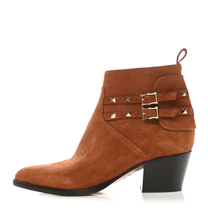 Valentino Garavani Suede Rockstud Double Buckle 50mm Cowboy Ankle Boots 40 Selleria 1 of 9