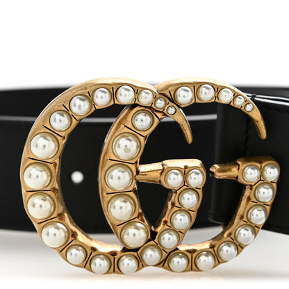 Gucci Moon Calfskin Pearl Double G 40mm Belt 85 34 Black Cream 6 of 7