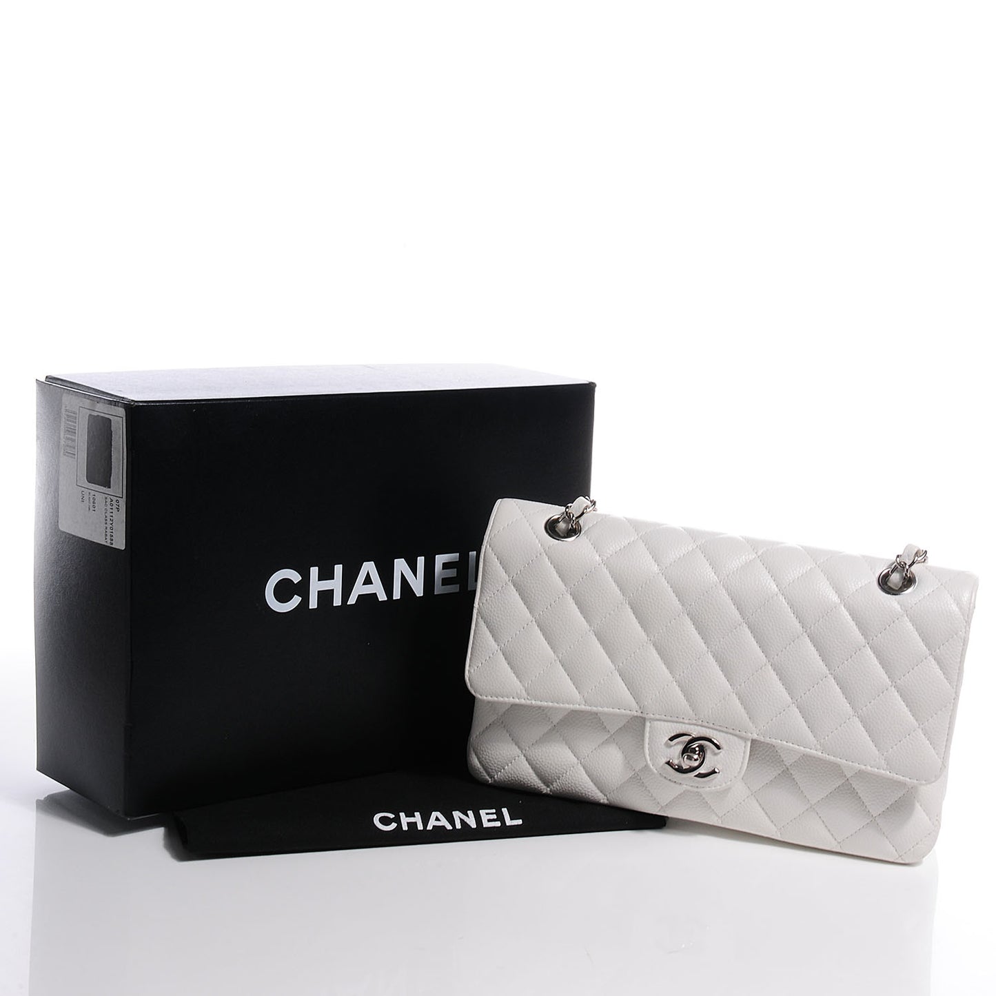 Caviar Quilted Medium Double Flap White