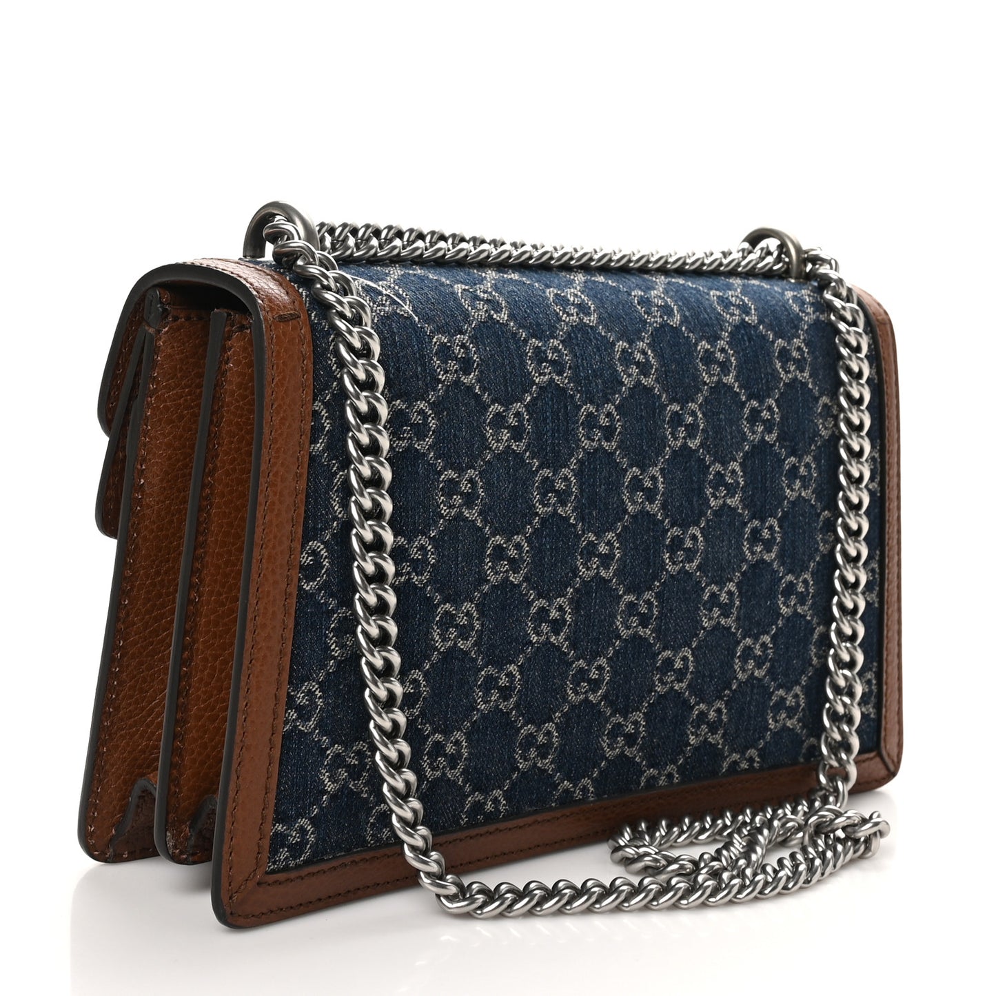 New Denim GG Monogram Dollar Calfskin Enamel Small Dionysus Shoulder Bag Blue Tea Cuir Epilog Electric Blue