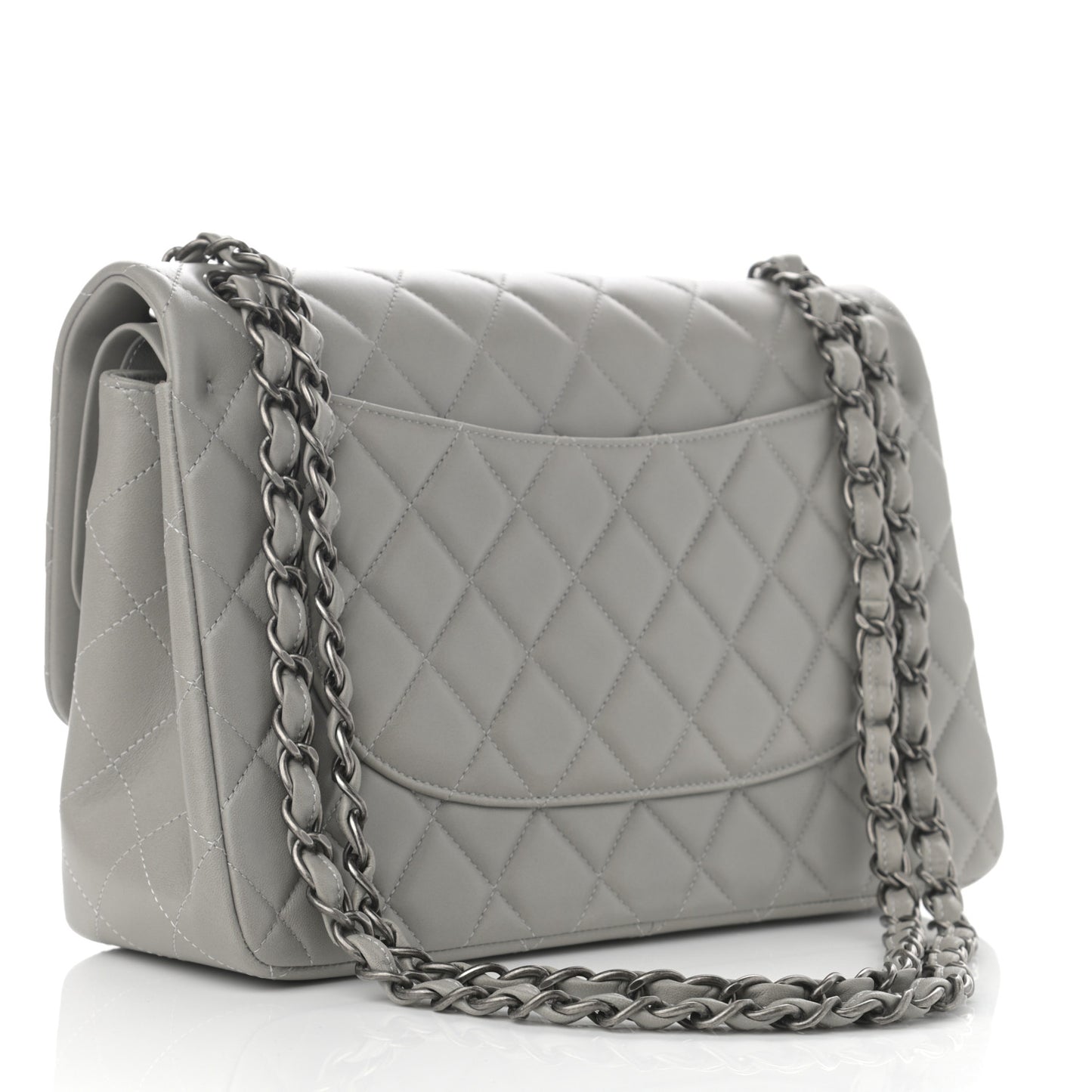 Lambskin Quilted Jumbo Double Flap Grey