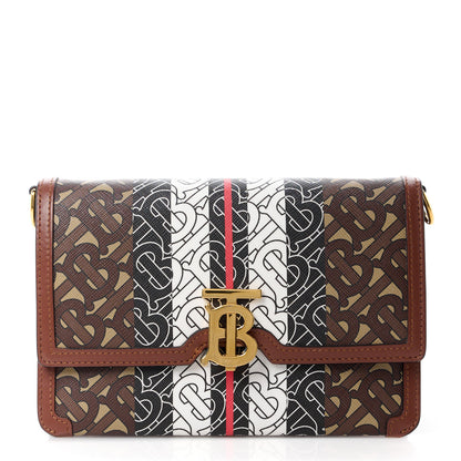 Burberry E-Canvas Monogram Stripe Small TB Bag Bridle Brown 1 of 9