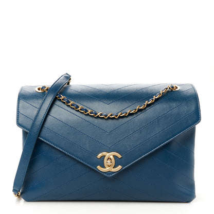 Chanel Lambskin Chevron Stitched Large Envelope Flap Blue 1 of 12