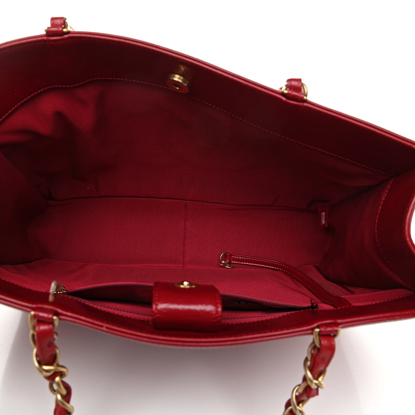 Shiny Aged Calfskin Shopping Bag Red