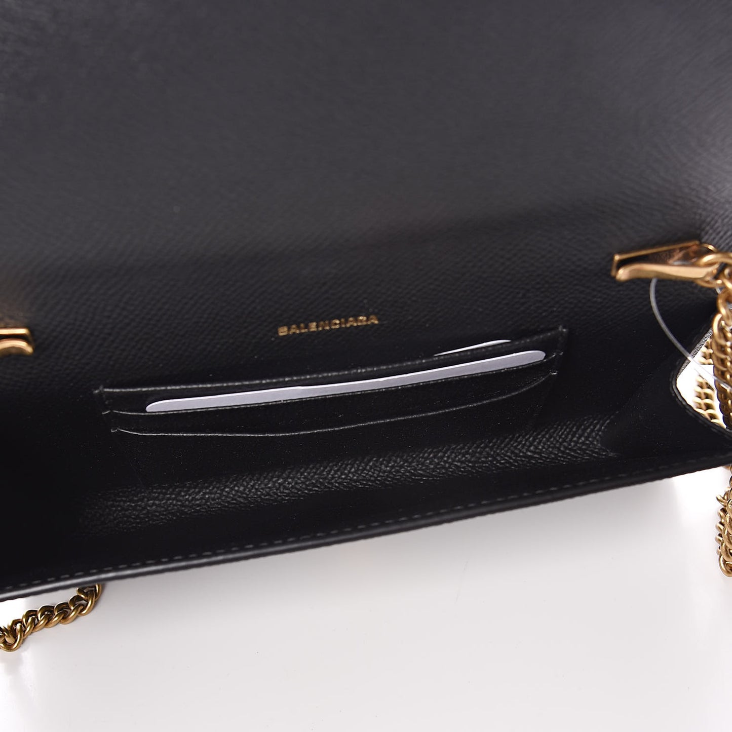 Signature Grained Calfskin Logo Ville Wallet on Chain Black