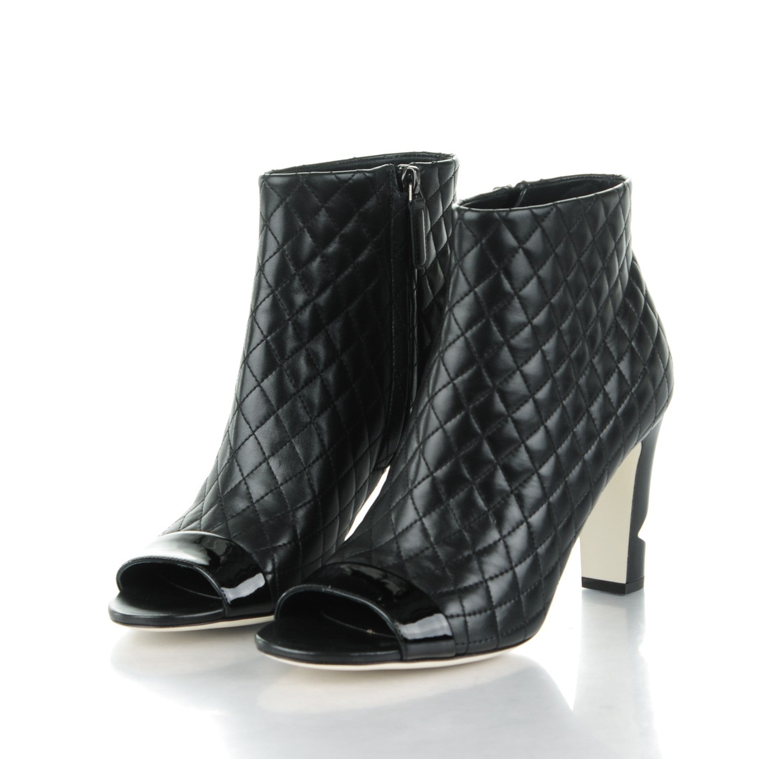 Chanel Lambskin Quilted Patent Pearl Short Boots 40 Black 3 of 7