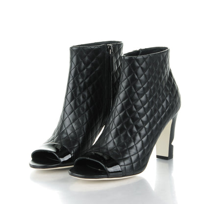 Chanel Lambskin Quilted Patent Pearl Short Boots 40 Black 3 of 7