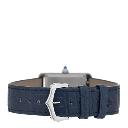 Cartier Stainless Steel Alligator 25mm Must de Cartier Tank Quartz Watch Blue 3 of 5