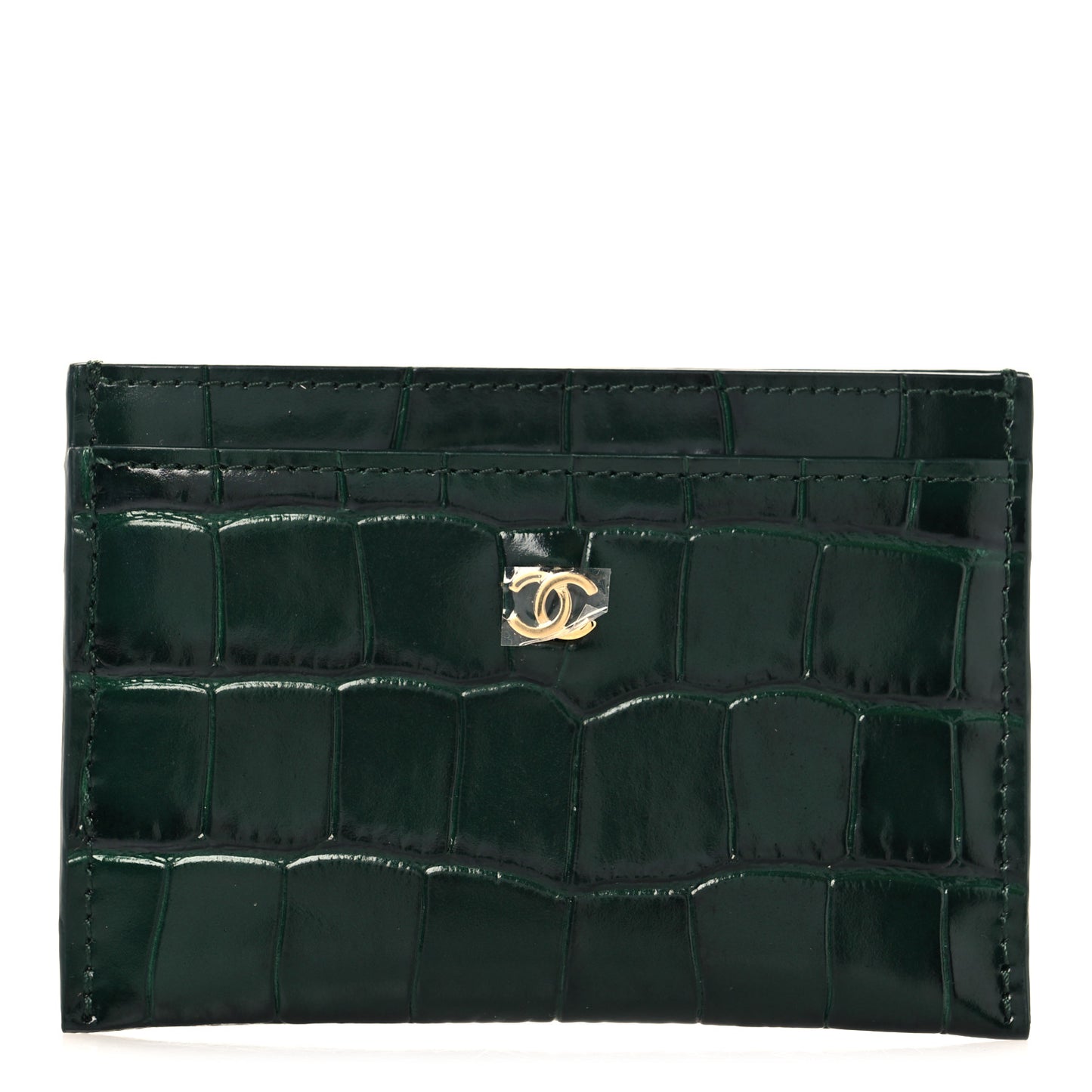 Calfskin Crocodile Embossed Crococo Card Holder Emerald