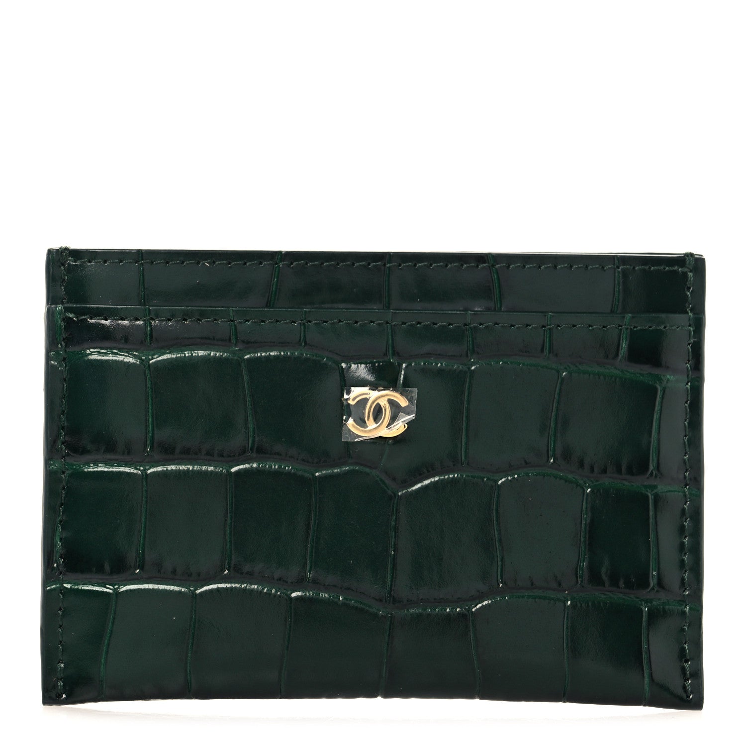 Chanel Calfskin Crocodile Embossed Crococo Card Holder Emerald 1 of 8