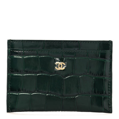 Chanel Calfskin Crocodile Embossed Crococo Card Holder Emerald 1 of 8