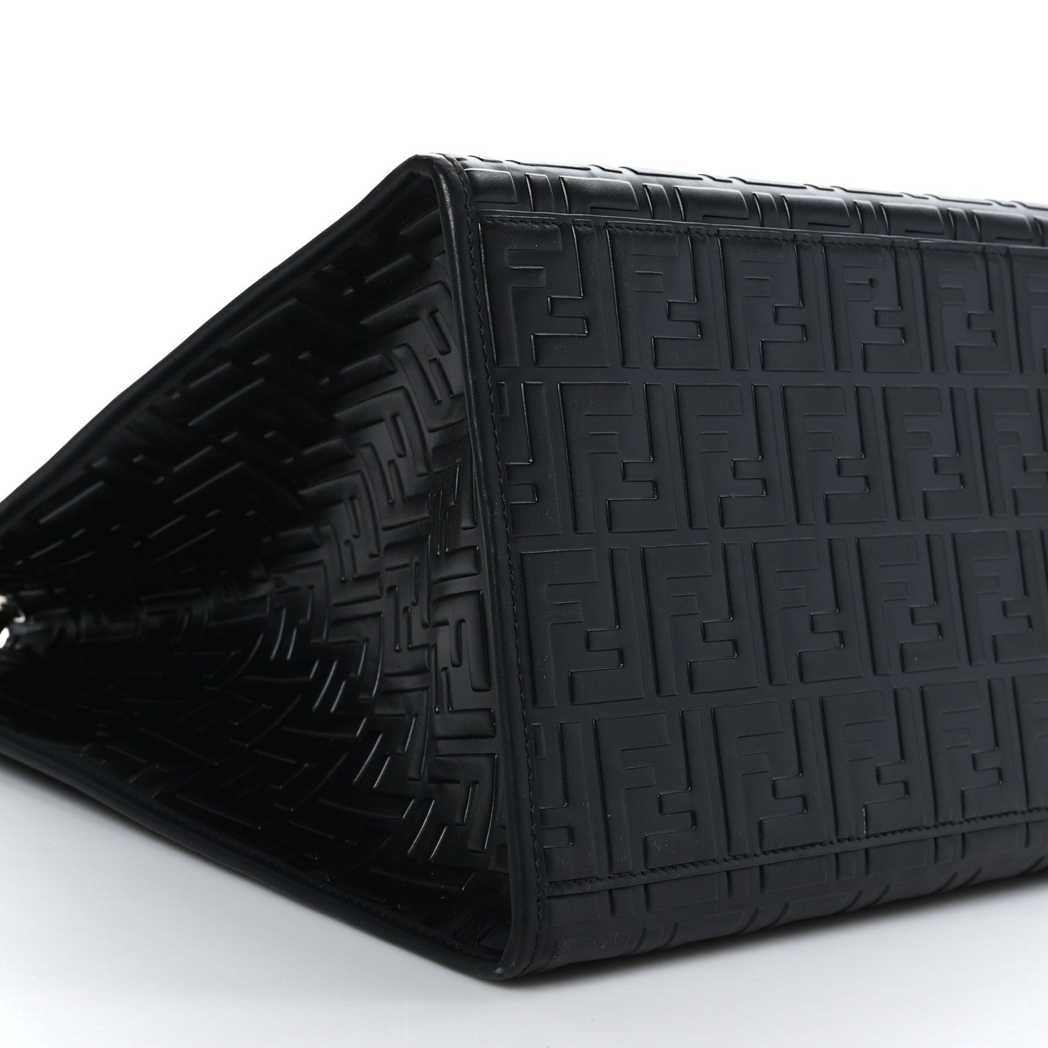 Fendi Vitello Century Wicker FF 1974 Embossed Large Runaway Shopper Tote Black 8 of 9