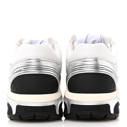 Chanel Fabric Laminated Calfskin Stretch CC Womens Sneakers 37 White Silver 6 of 10