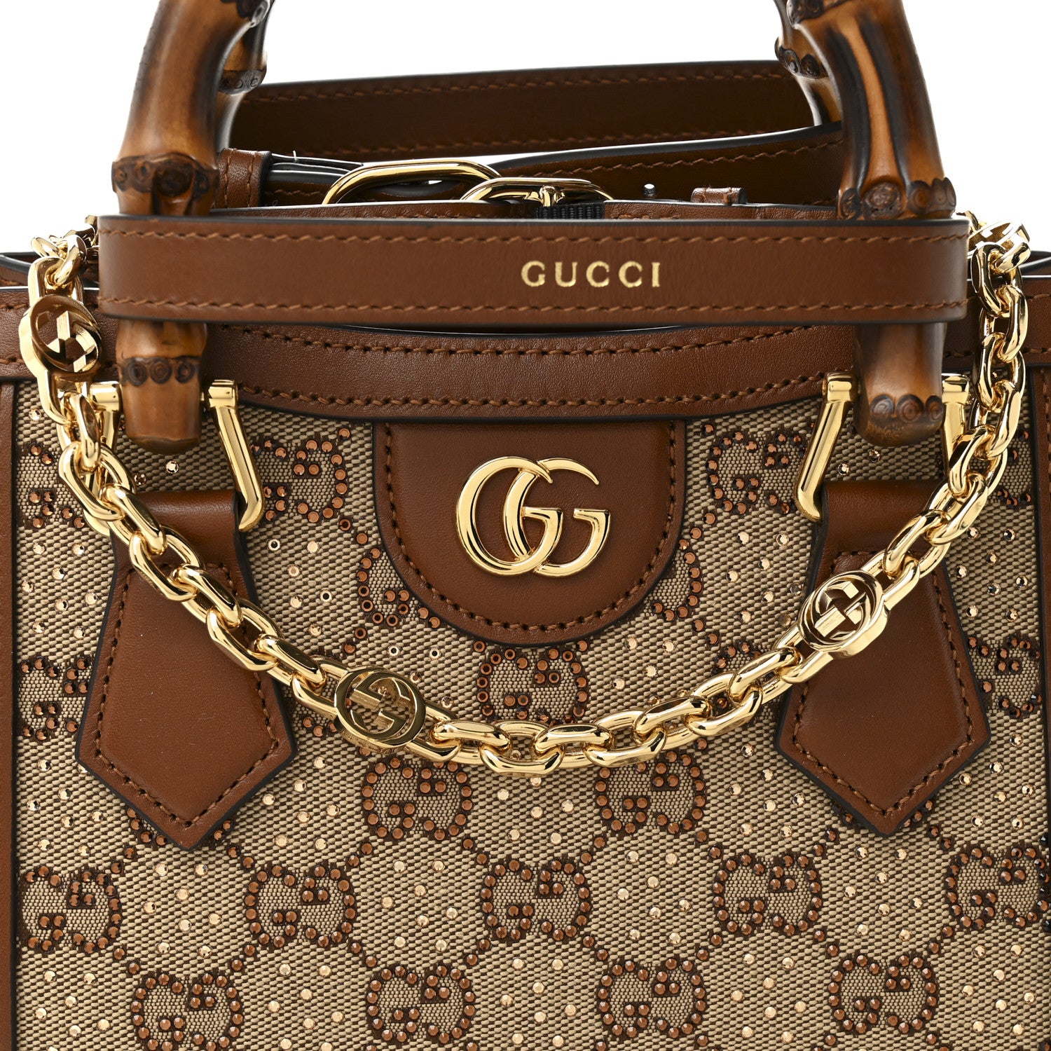 Gucci New Canvas Charisma Calfskin Crystal GG Monogram Mini Diana