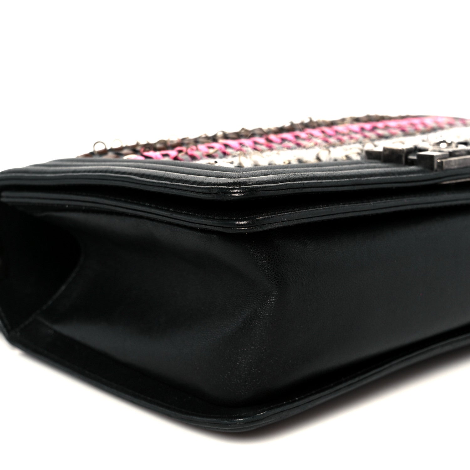 Chanel Lambskin Tweed Woven Medium Boy Flap Black 9 of 10