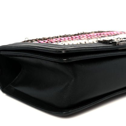 Chanel Lambskin Tweed Woven Medium Boy Flap Black 9 of 10