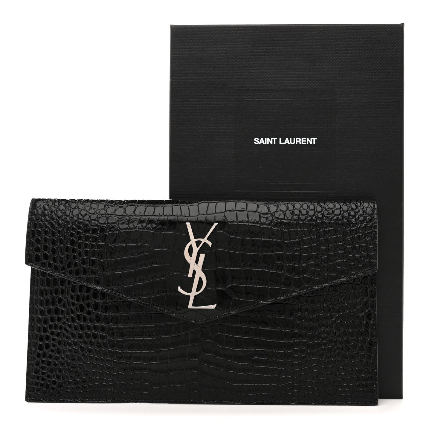 Calfskin Crocodile Embossed Uptown Monogram Pouch Black