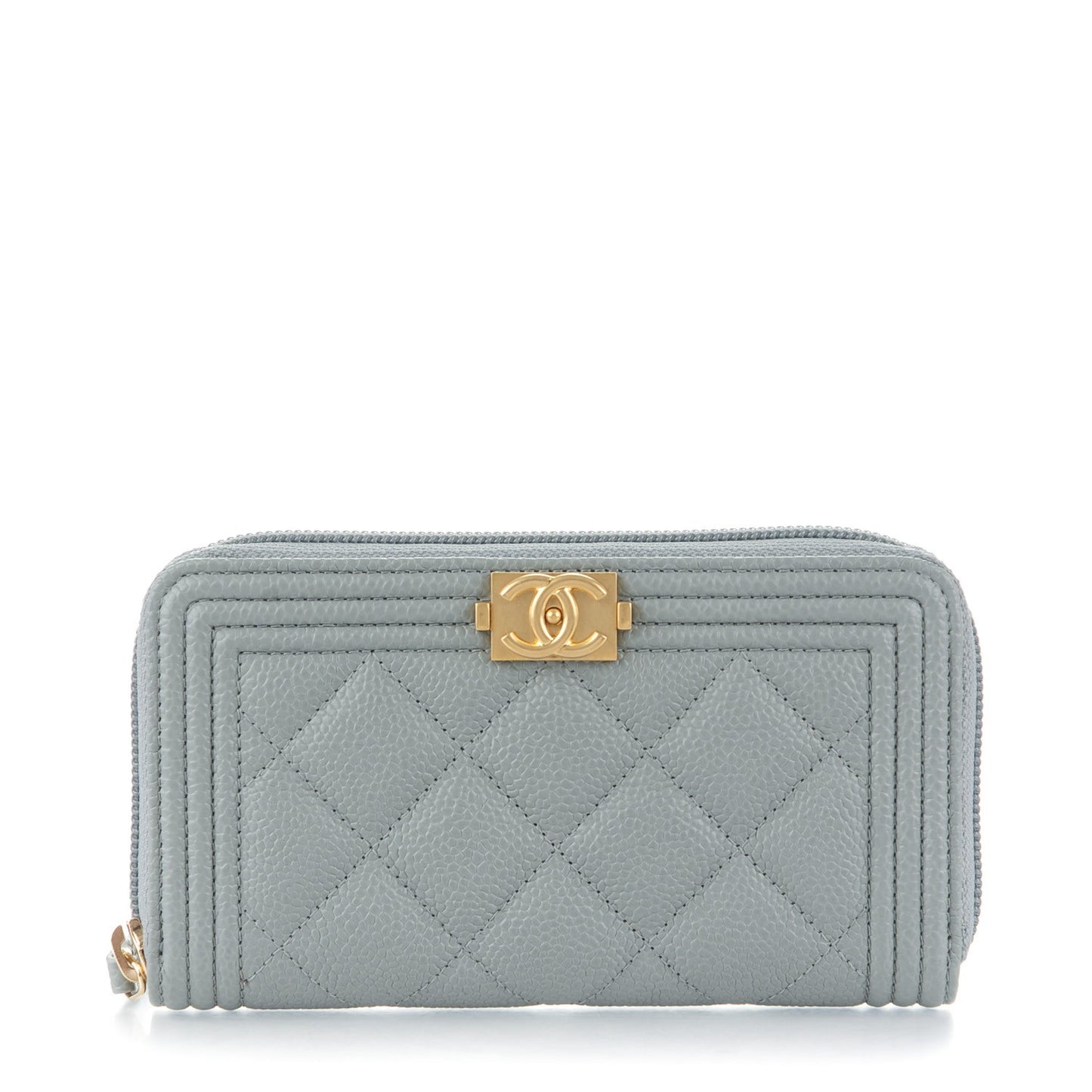 Caviar Quilted Small Boy Zip Around Wallet Grey