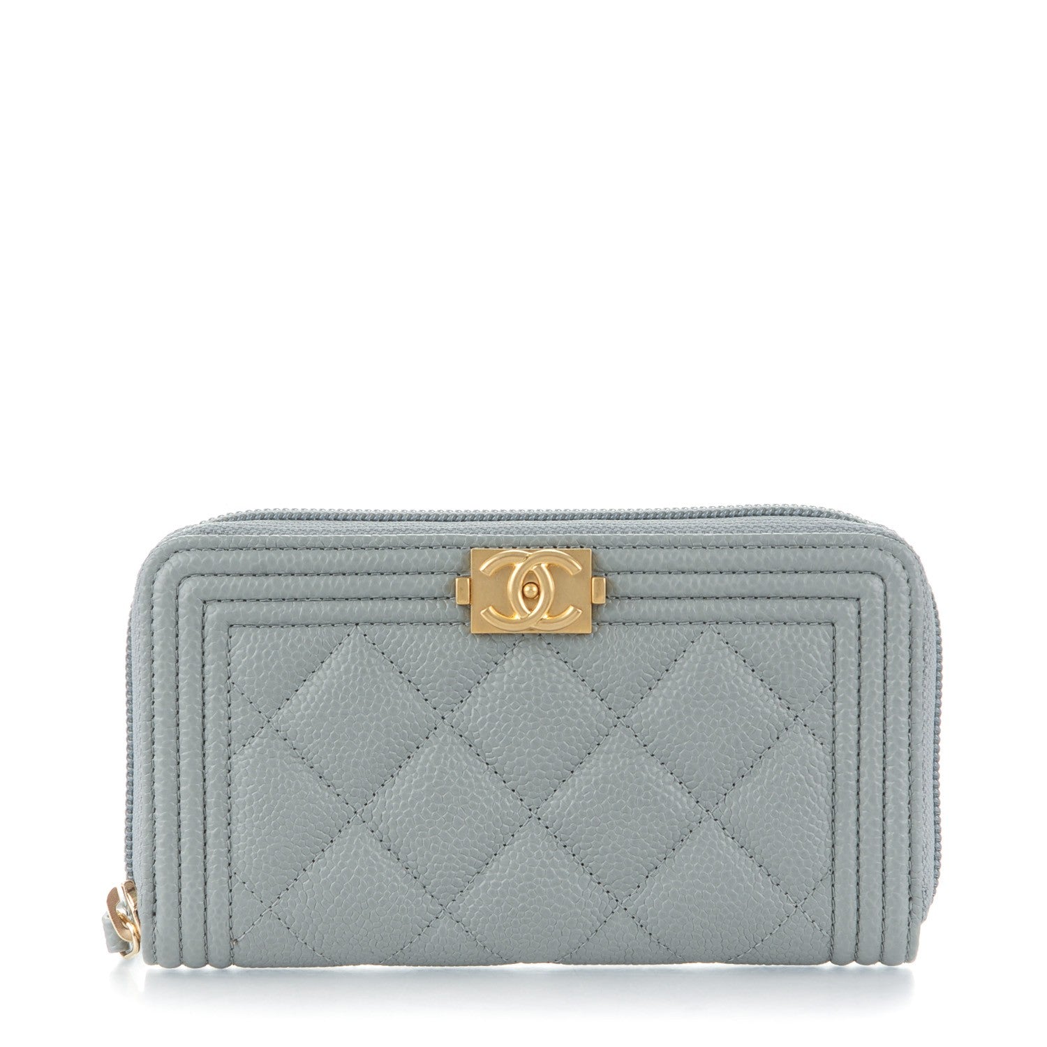 Chanel Caviar Quilted Small Boy Zip Around Wallet Grey 1 of 8