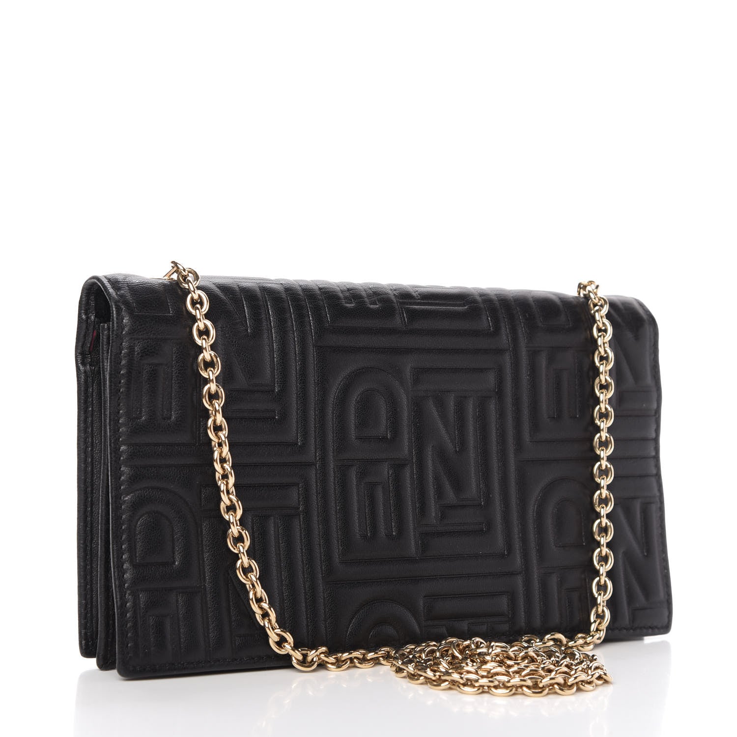 Fendi Nappa Logo Embossed Long Wallet On Chain Black 3 of 11