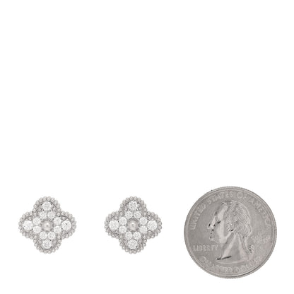 Van Cleef & Arpels 18K White Gold Diamond Vintage Alhambra Earrings 2 of 5