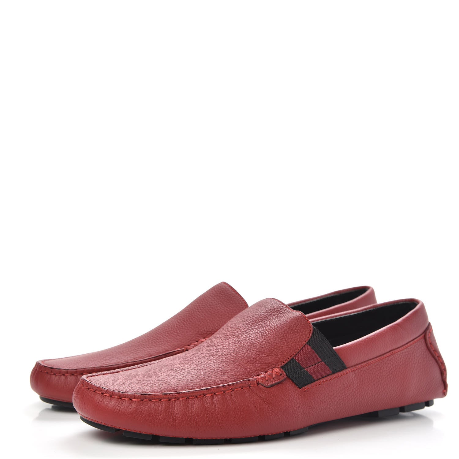 Gucci Calfskin Web Mens Driver Loafers 8.5 Red 3 of 8