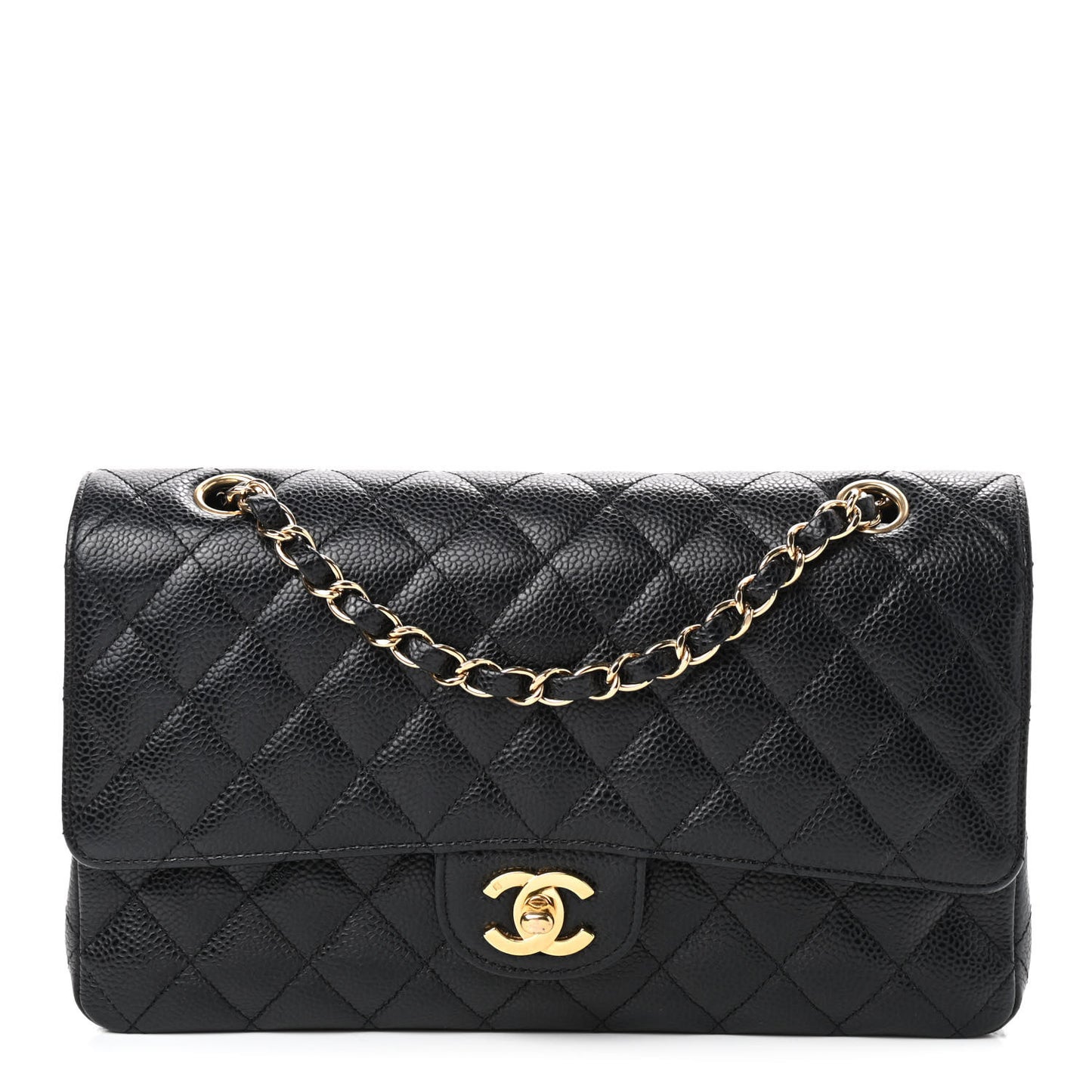 Caviar Quilted Medium Double Flap Black