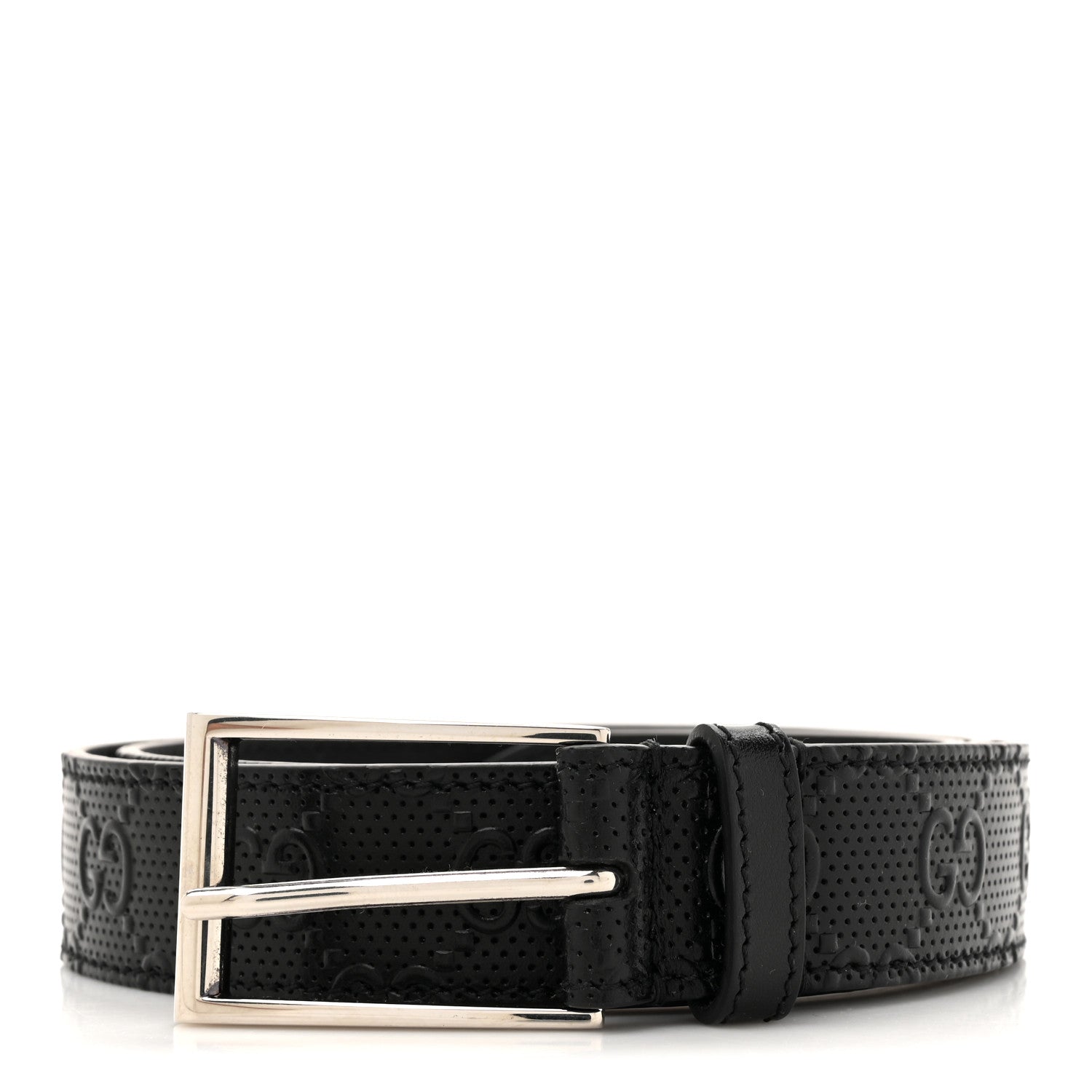 Gucci Calfskin GG Tennis Embossed Double G 40mm Belt 90 36 Black 1 of 4