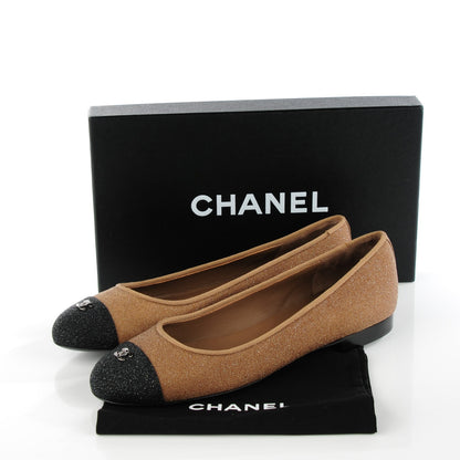 Chanel Glitter Tweed Cap Toe CC Ballerina Flats 40.5 Beige Noir 5 of 9