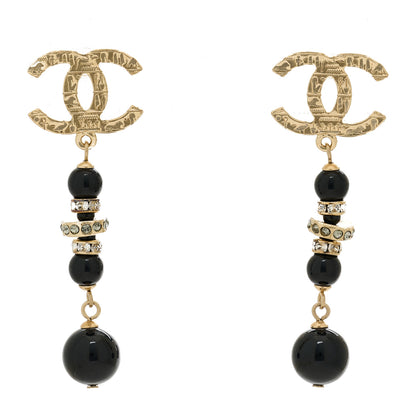 Chanel Crystal Bead Scarab CC Drop Earrings Gold Black 1 of 5
