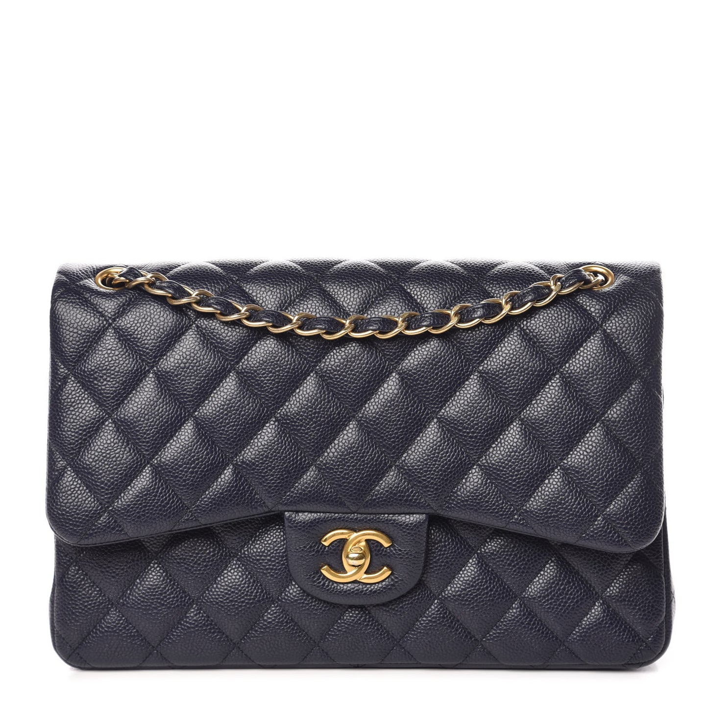 Caviar Quilted Jumbo Double Flap Navy