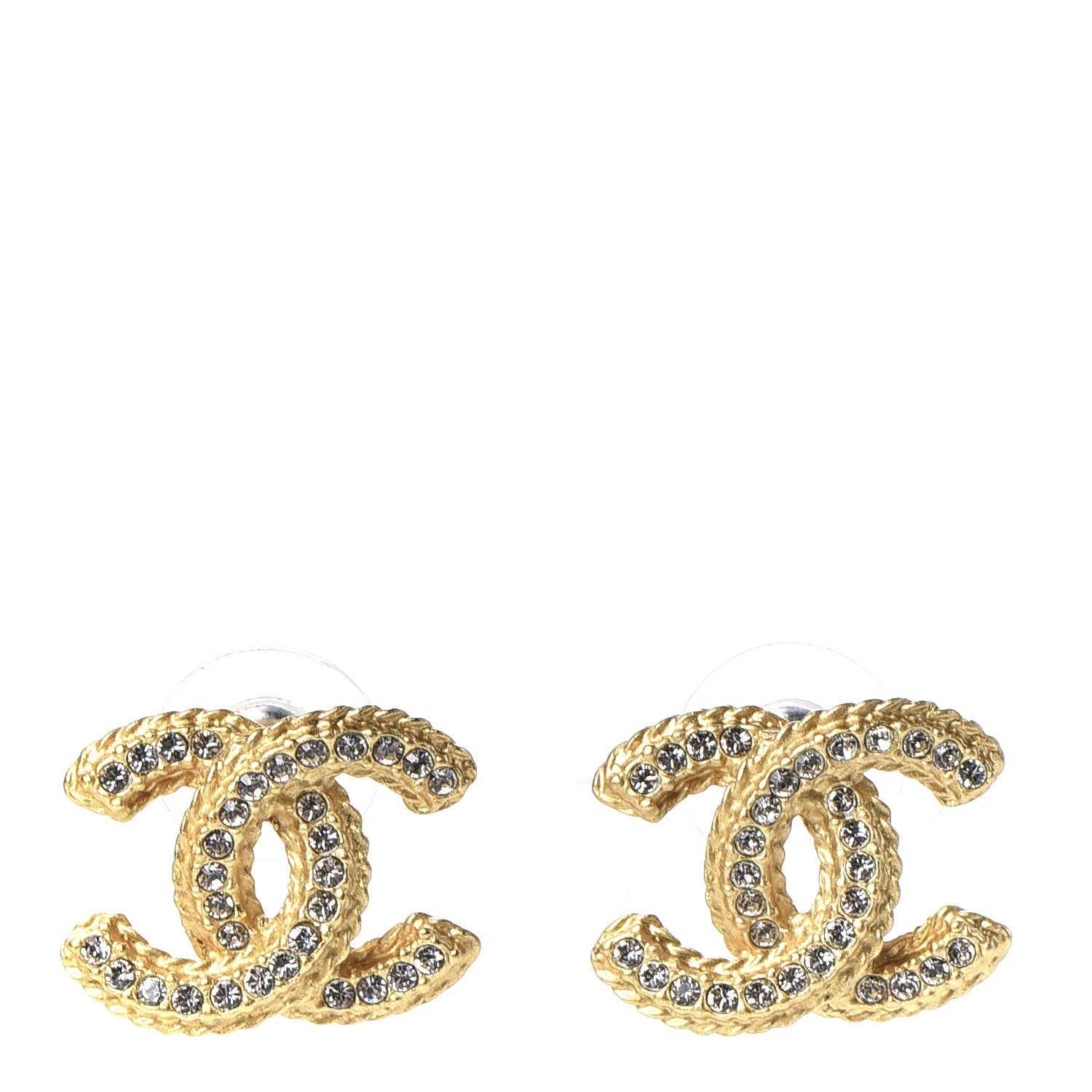 Chanel Crystal 90’s Icon CC Stud Earrings Gold 1 of 5